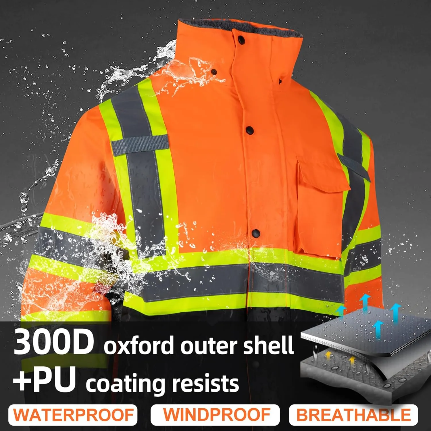 VENDACE High Visibility Reflective Safety Jackets for Men Sherpa Fleece Lined ANSI Class 3 Hi Vis Construction Work Jacket
