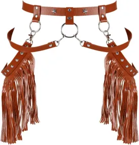 Woman Body Harness Adjustable Dance Clothing Accessories Leg Waist Tassel Gothic Punk Belt (Brown)