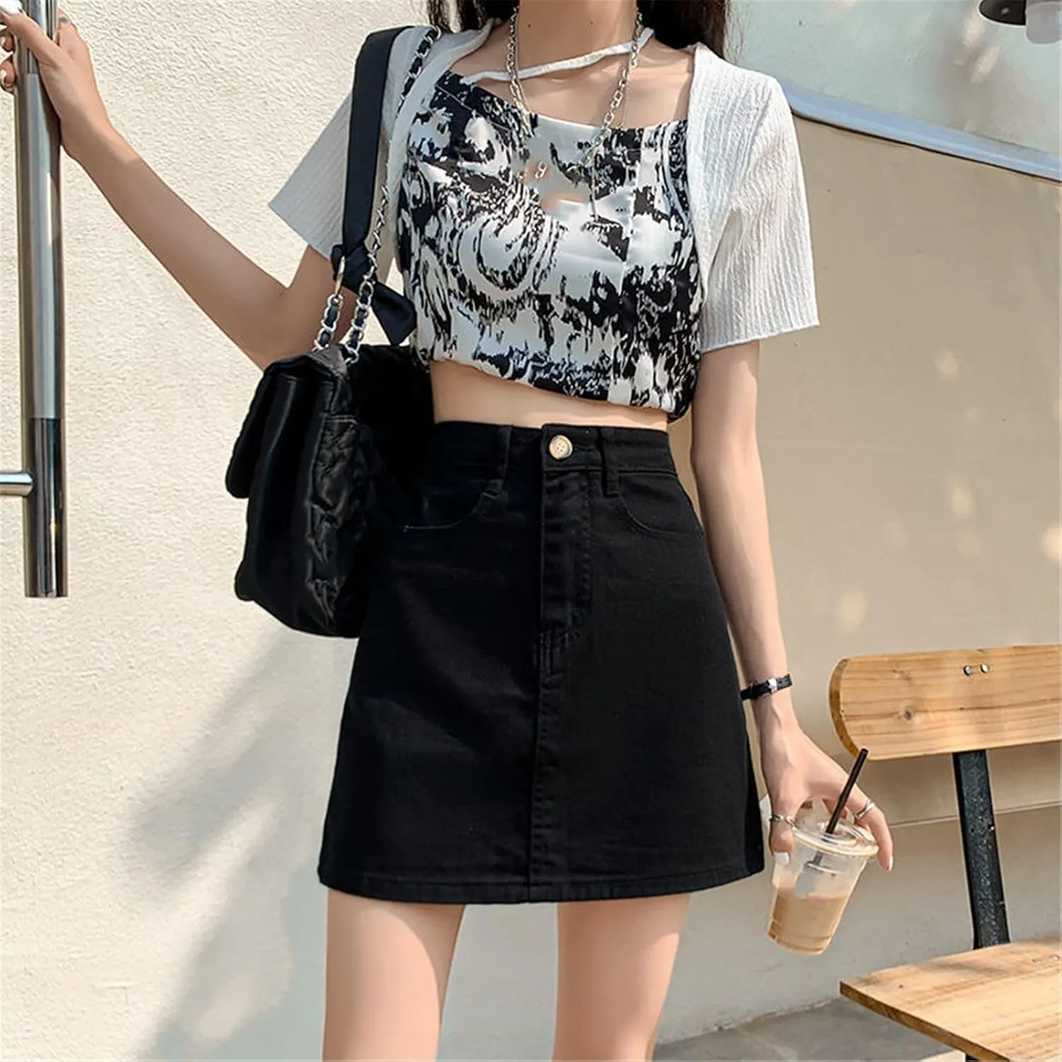 Women's Skirt Female's Black High Waist Aline Denim Mini Skirts
