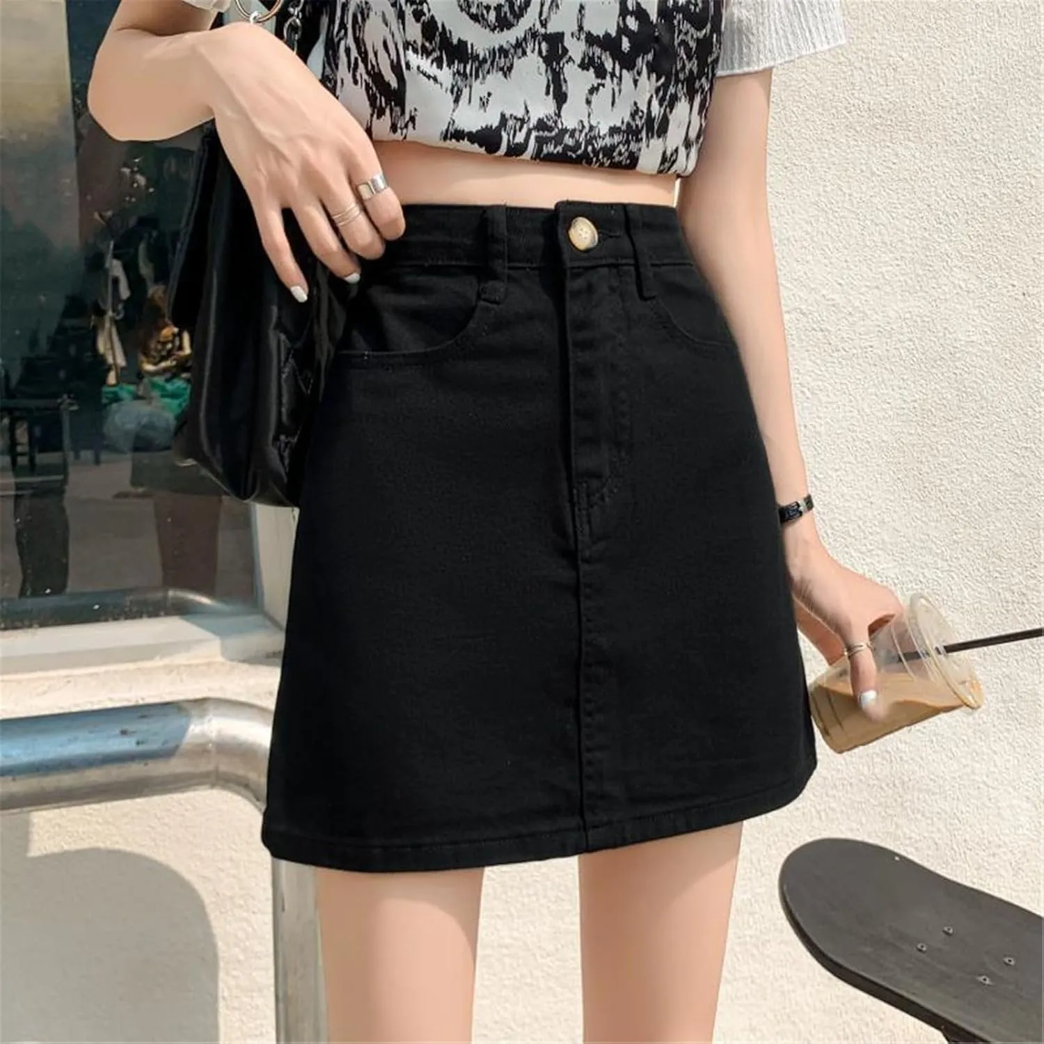 Women's Skirt Female's Black High Waist Aline Denim Mini Skirts
