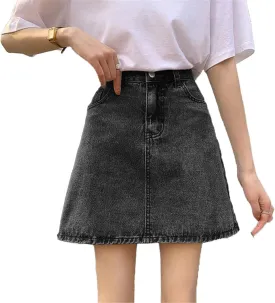 Women's Skirt Female's Black High Waist Aline Denim Mini Skirts