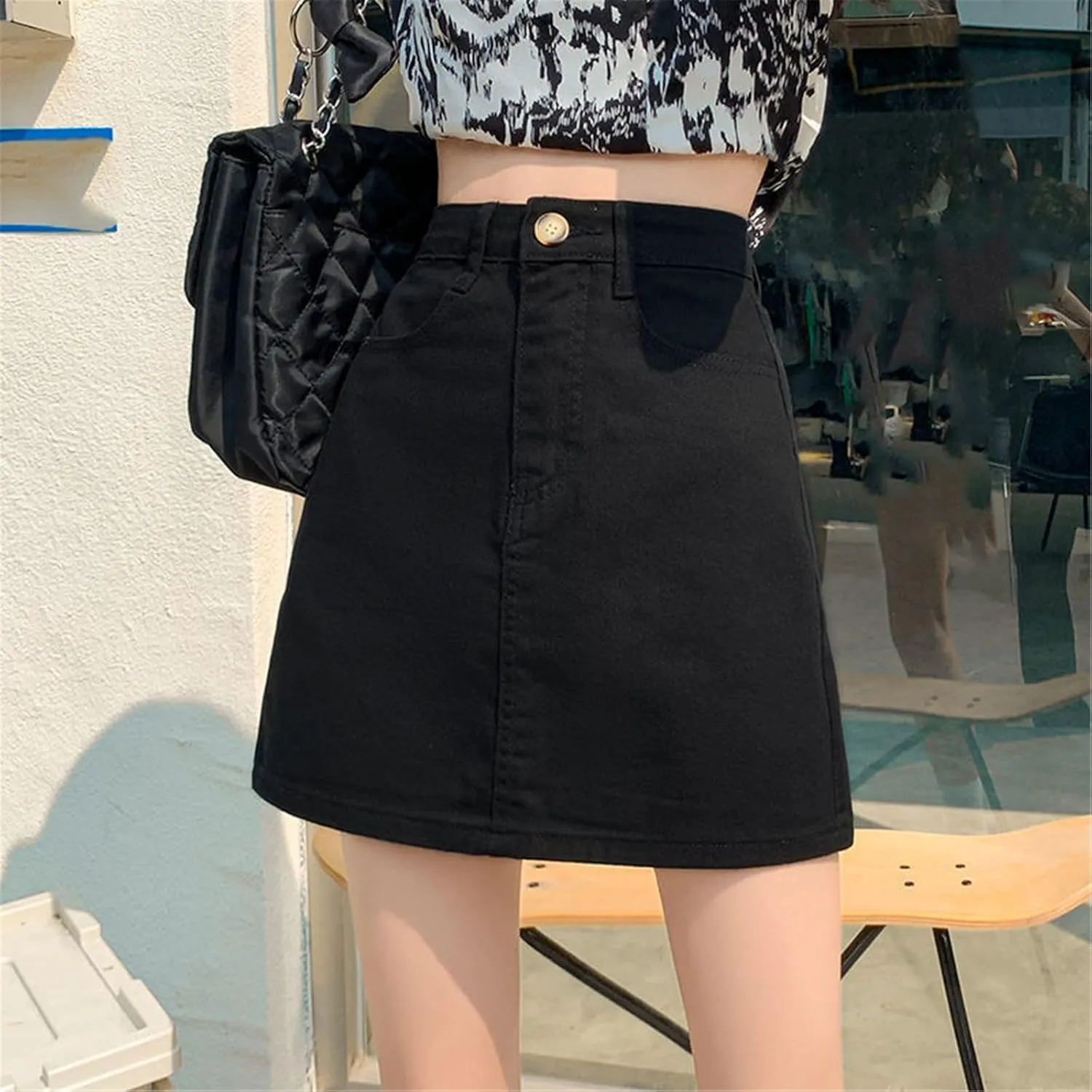 Women's Skirt Female's Black High Waist Aline Denim Mini Skirts
