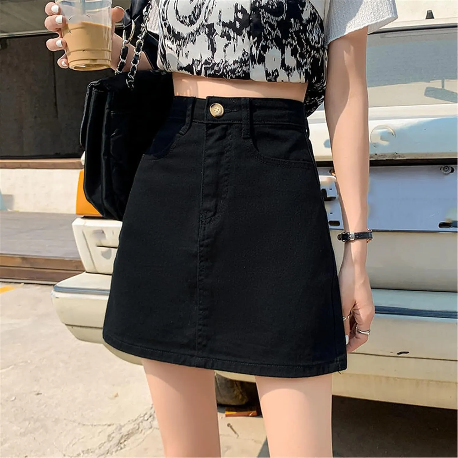 Women's Skirt Female's Black High Waist Aline Denim Mini Skirts