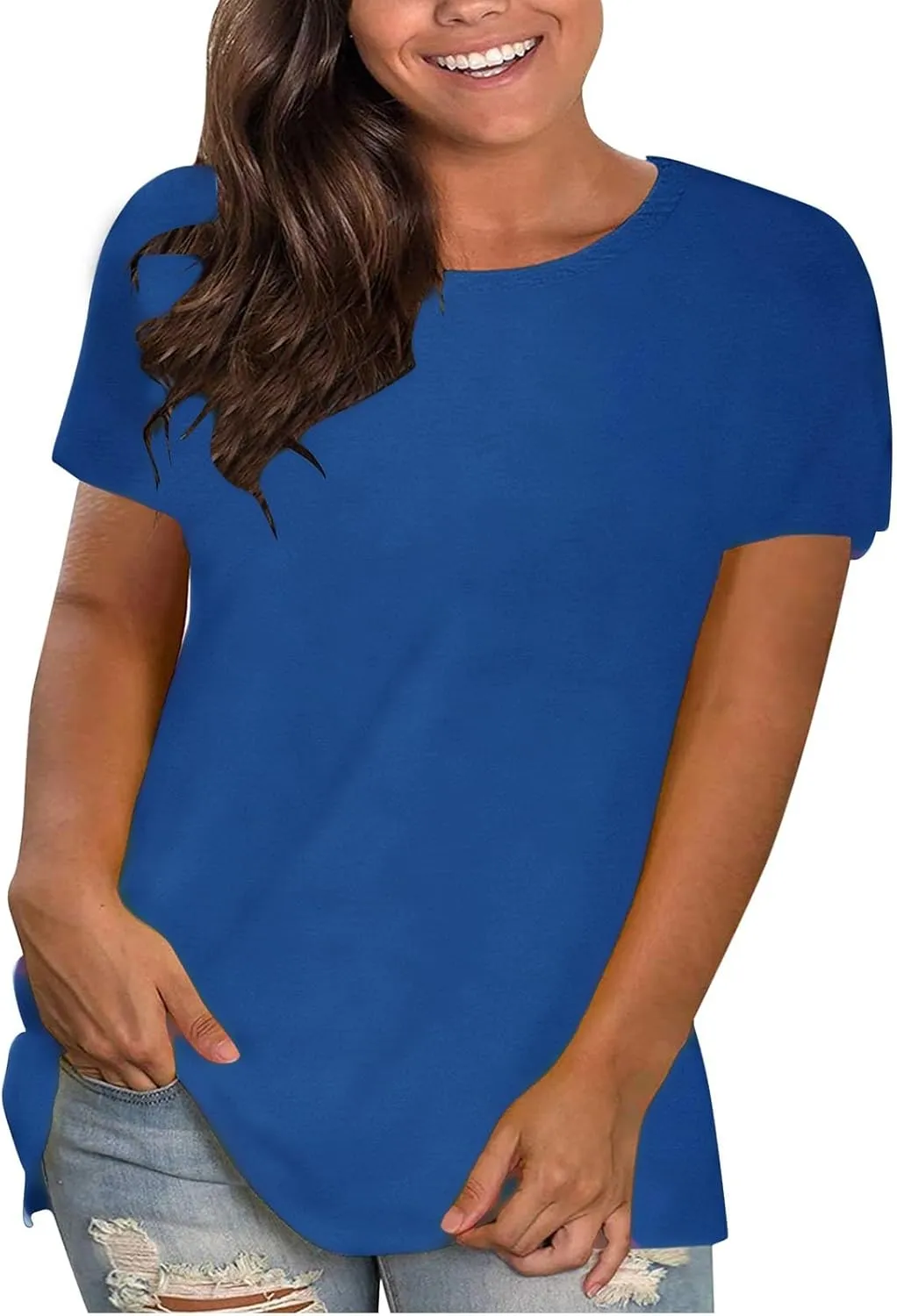Womens Summer Tops Button Up V Neck 3/4 Sleeve Blouse Fashion Soft Solid Plain Top Casual Shirts Going Out